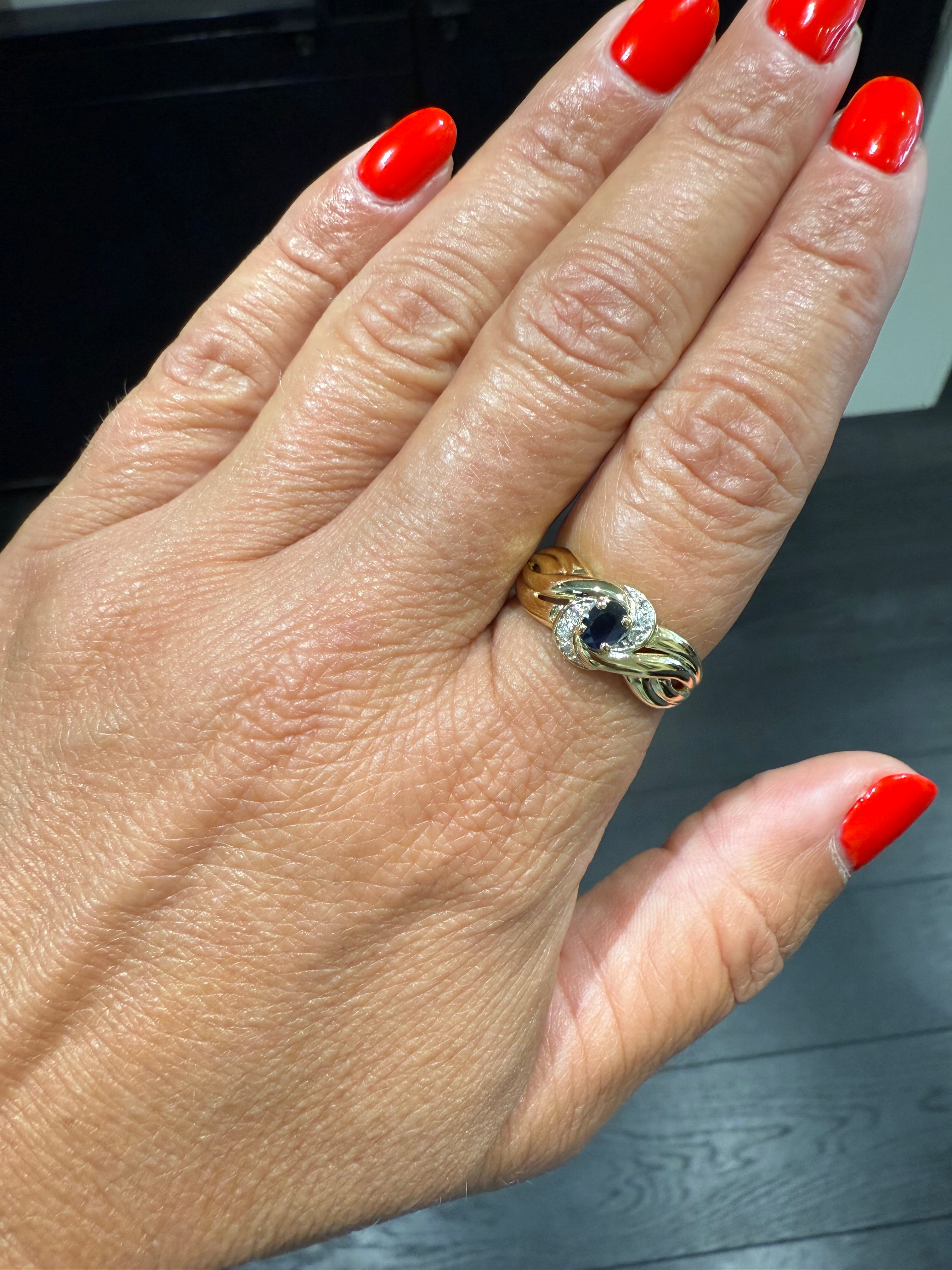 Vintage - Bague Or jaune - Saphir et Diamants