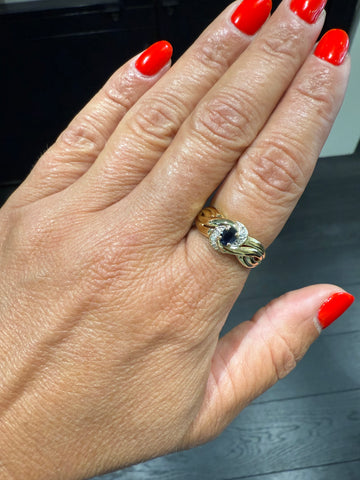 Vintage - Bague Or jaune - Saphir et Diamants