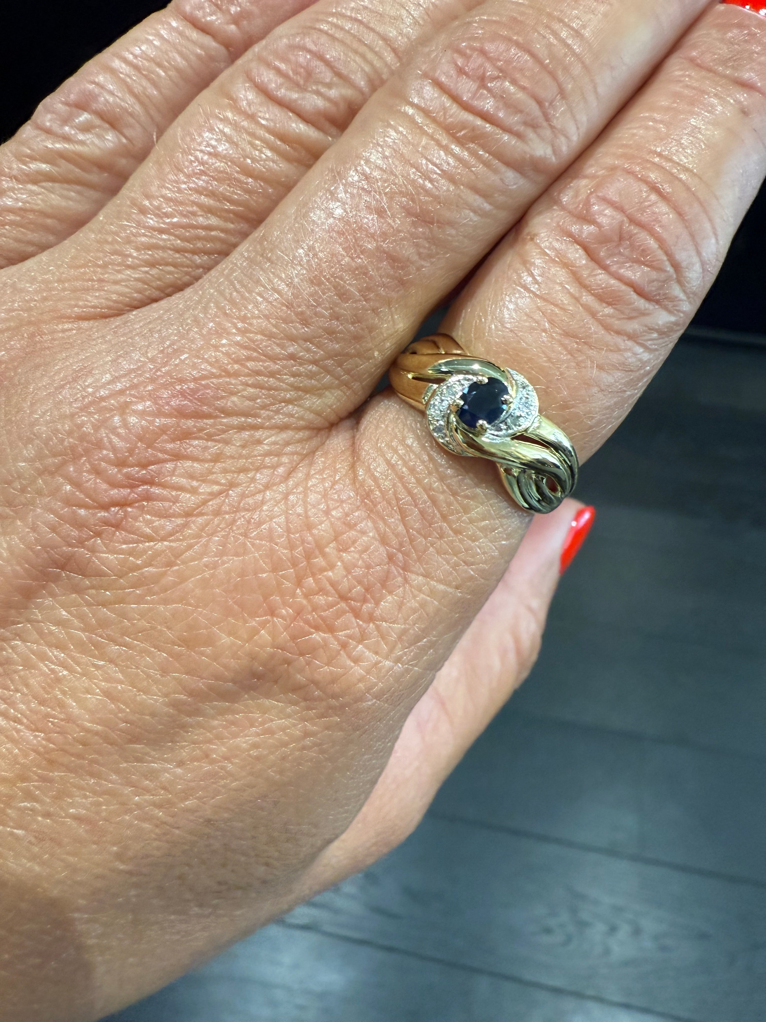 Vintage - Bague Or jaune - Saphir et Diamants