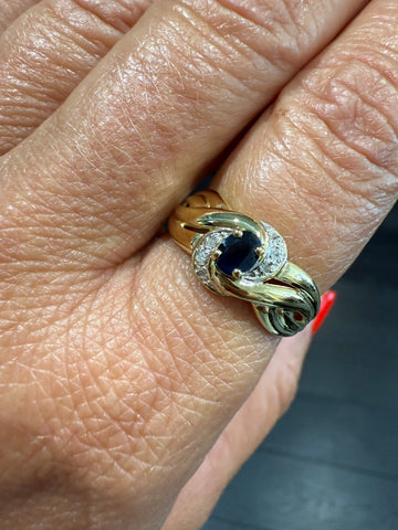 Vintage - Bague Or jaune - Saphir et Diamants