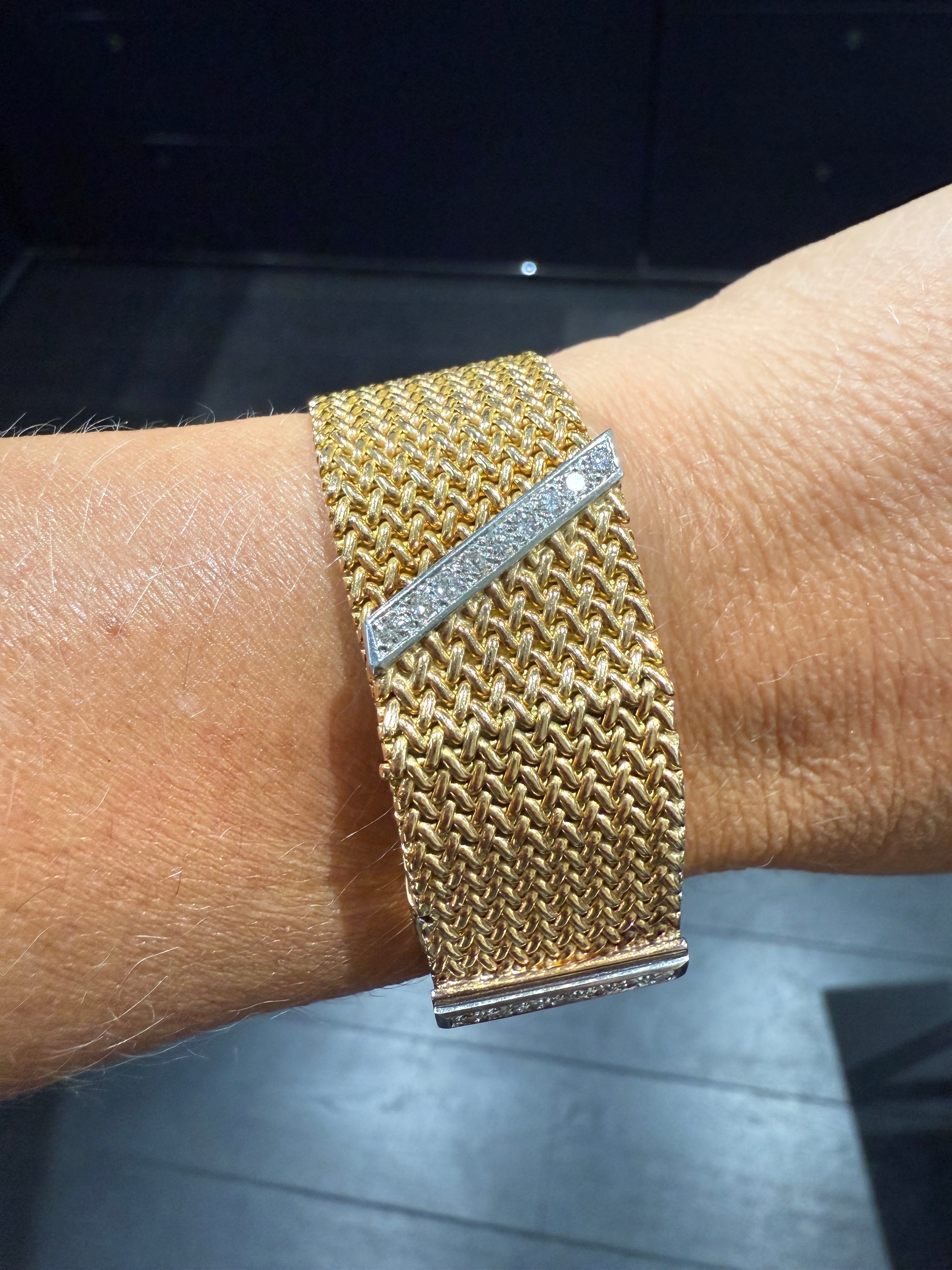 Bracelet Montre Ruban Tressé - Or jaune et Diamants