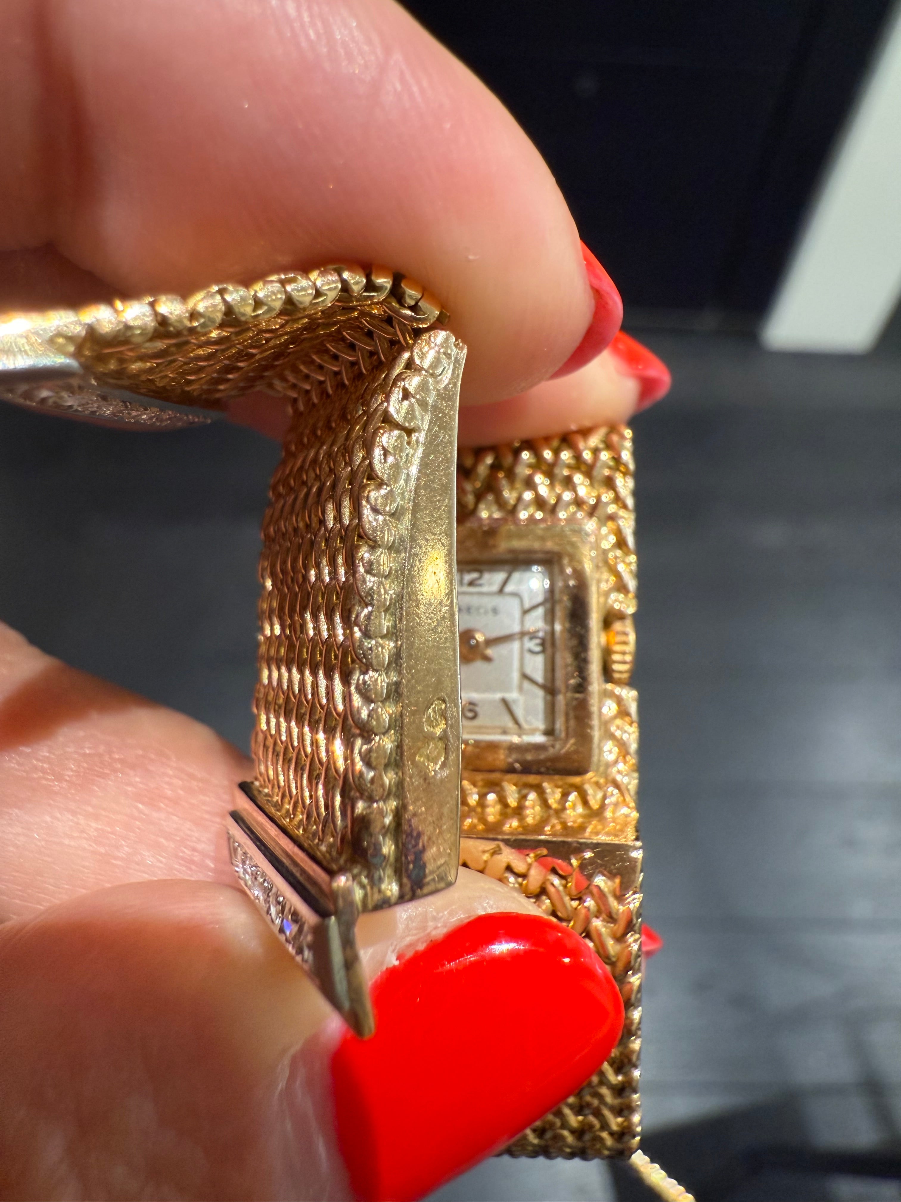 Bracelet Montre Ruban Tressé - Or jaune et Diamants