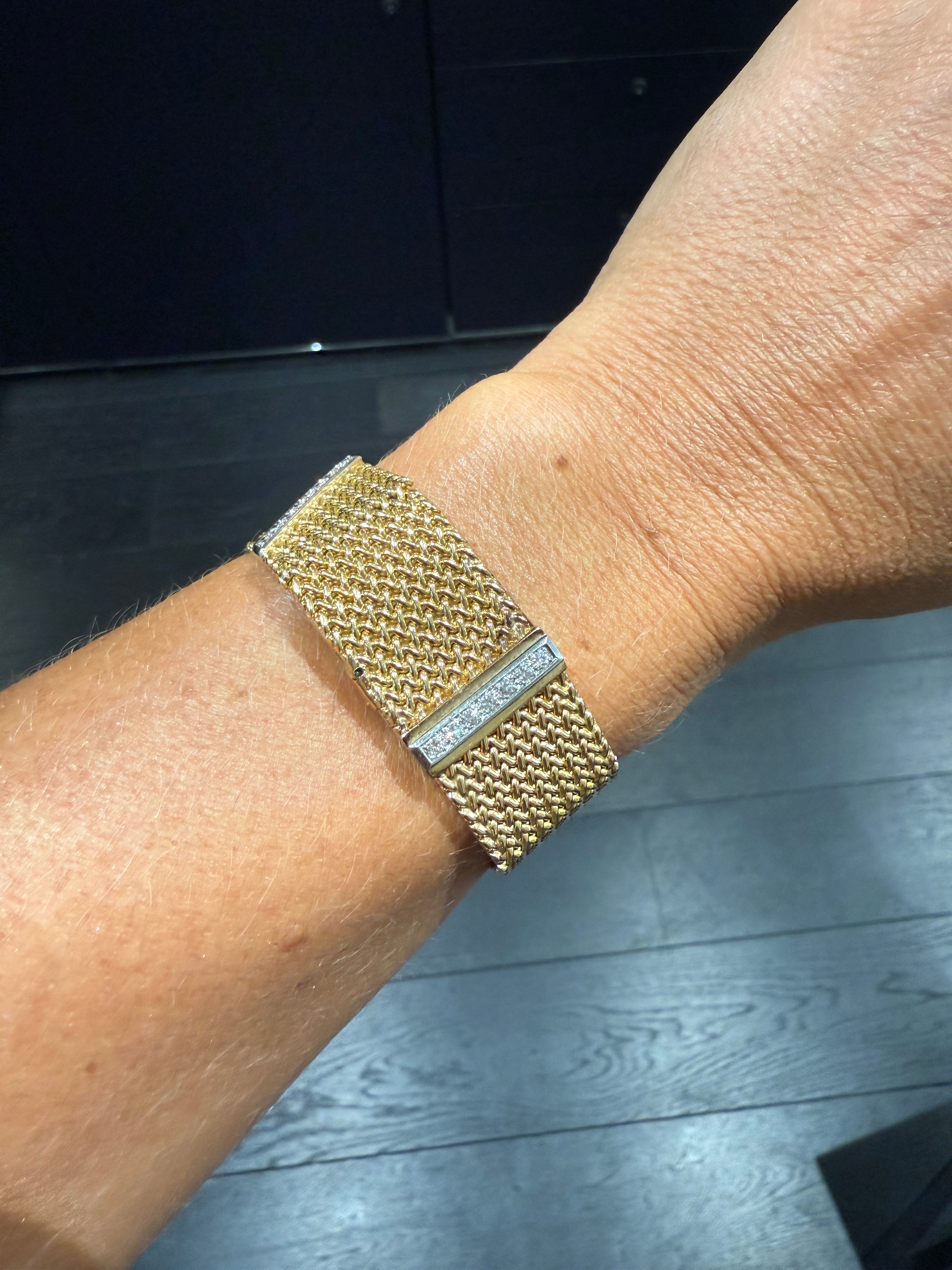 Bracelet Montre Ruban Tressé - Or jaune et Diamants