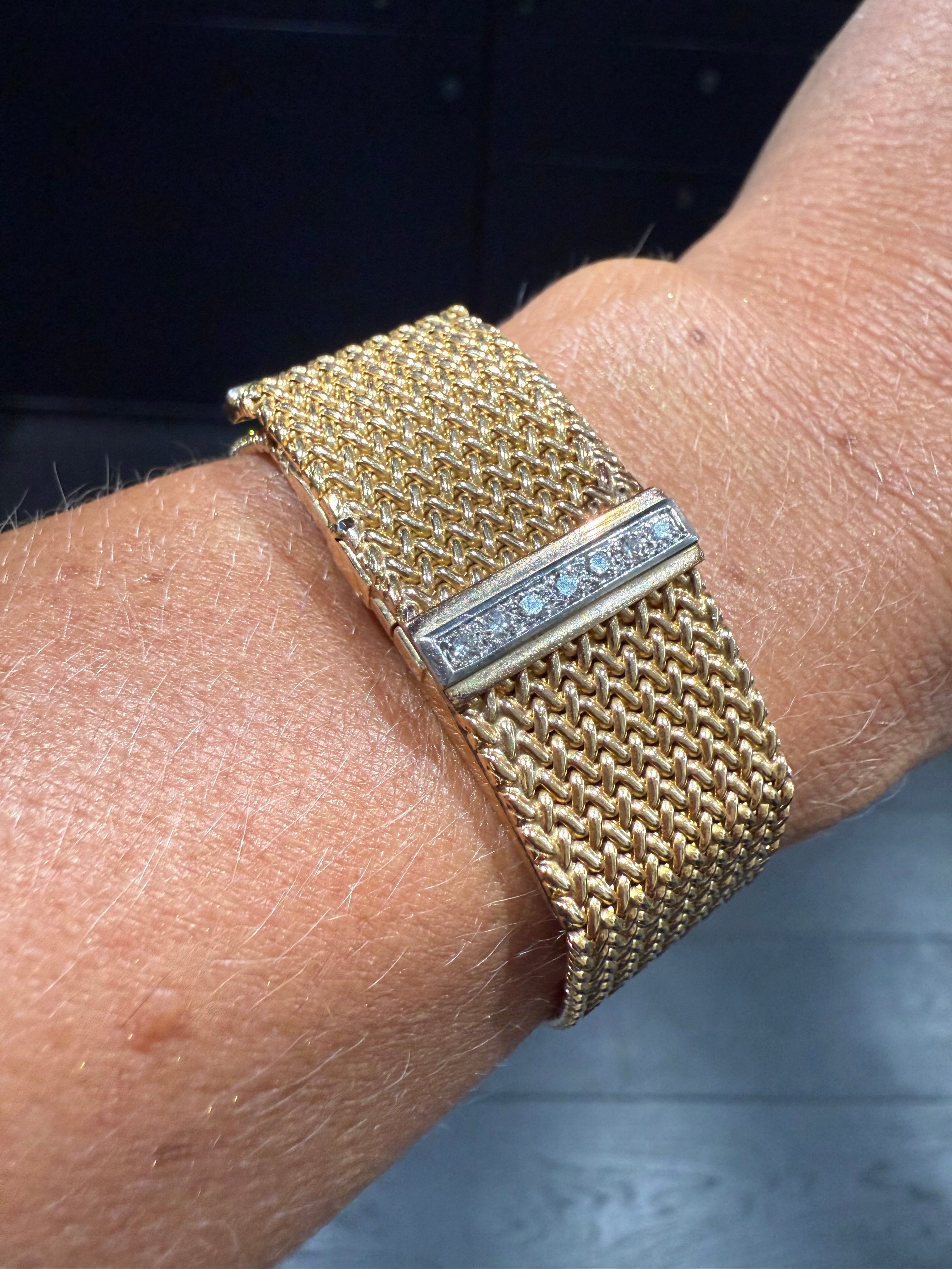 Bracelet Montre Ruban Tressé - Or jaune et Diamants