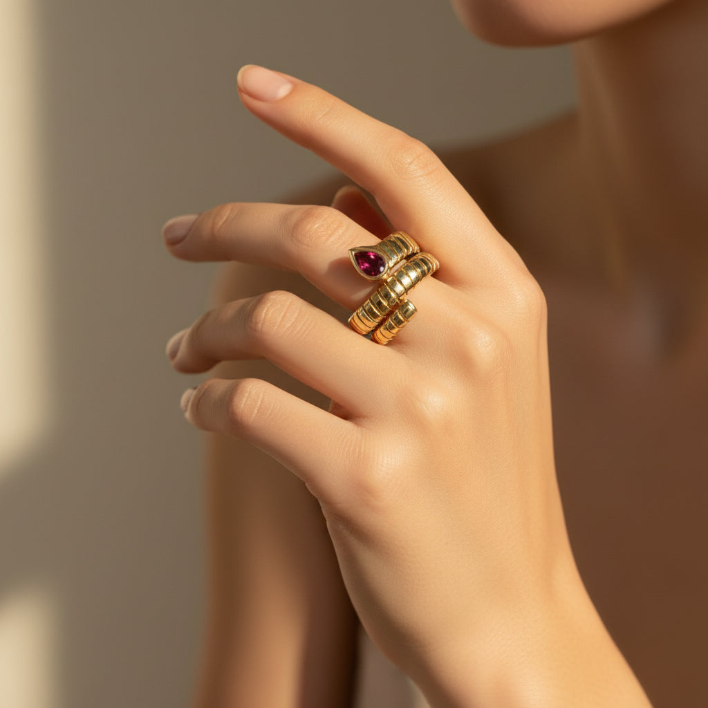 Bulgari - Serpenti Ring in Yellow Gold and Tourmaline