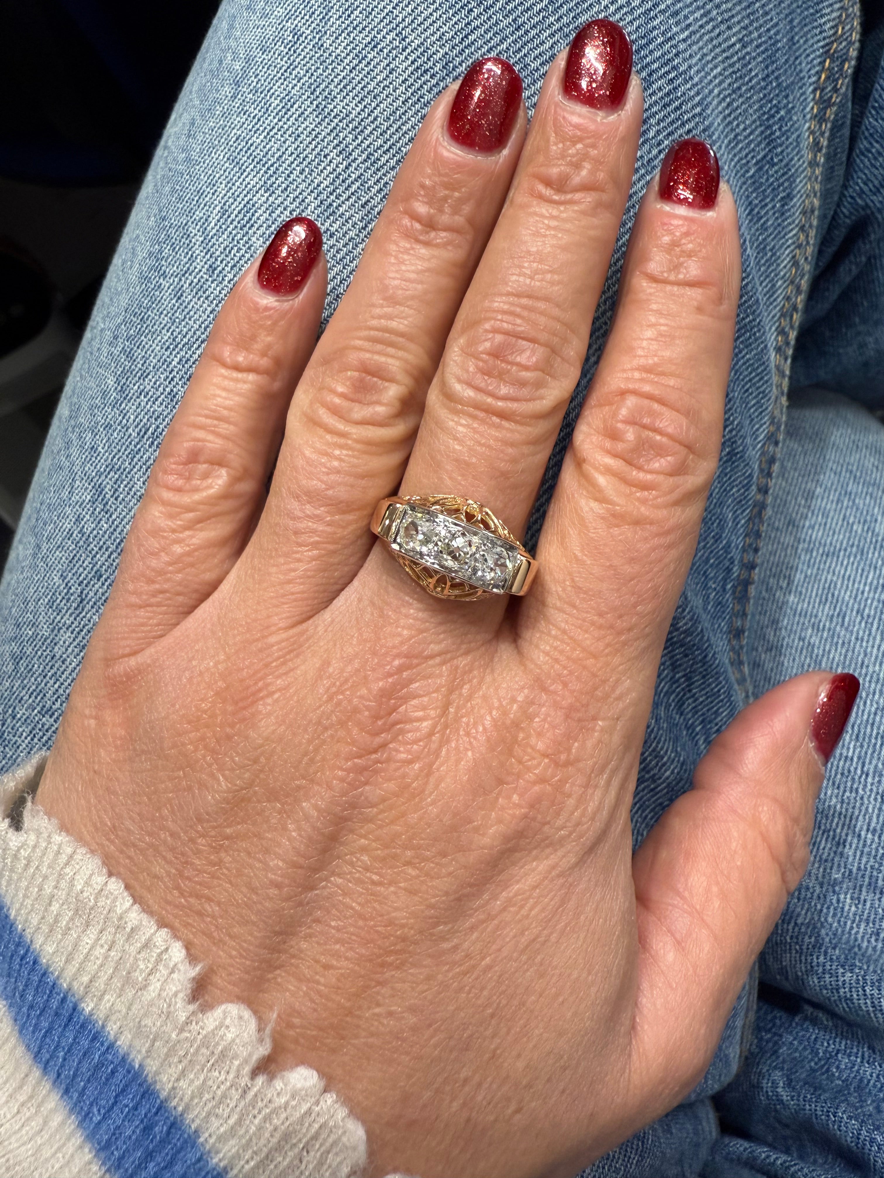 Bague Tank - Or Rose et Platine - Diamants - 1940