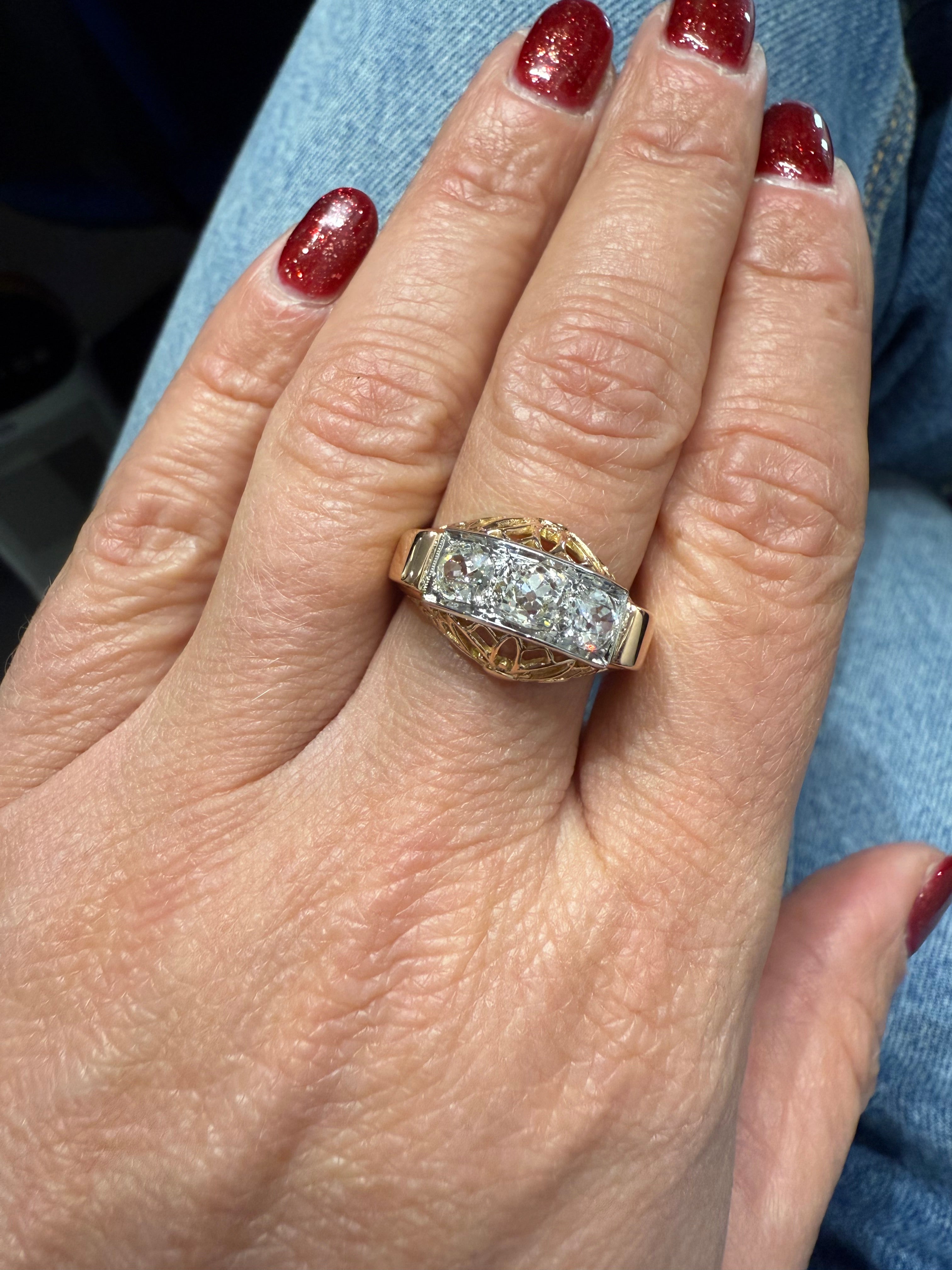 Bague Tank - Or Rose et Platine - Diamants - 1940