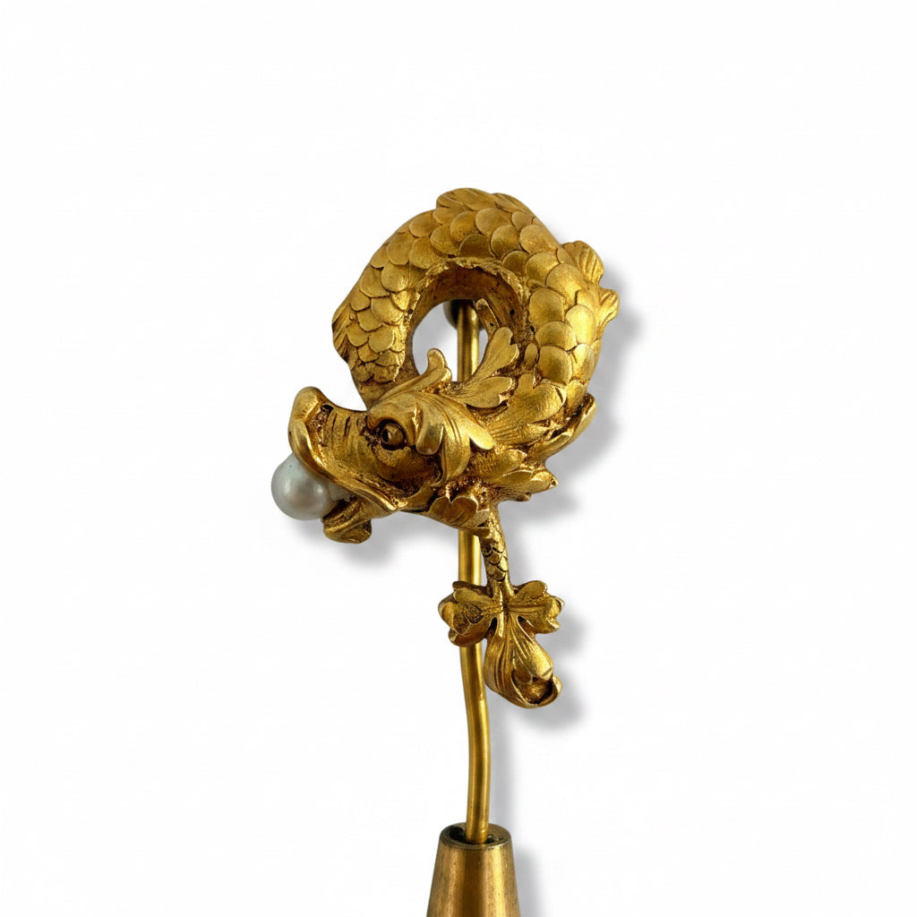 Épingle à cravate - Dragon - Or jaune et Perle de culture