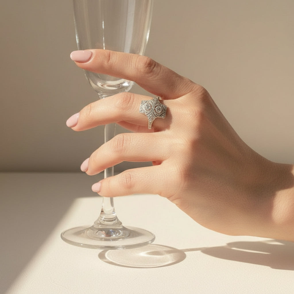 Art déco - Bague Or Jaune et Platine - Diamants