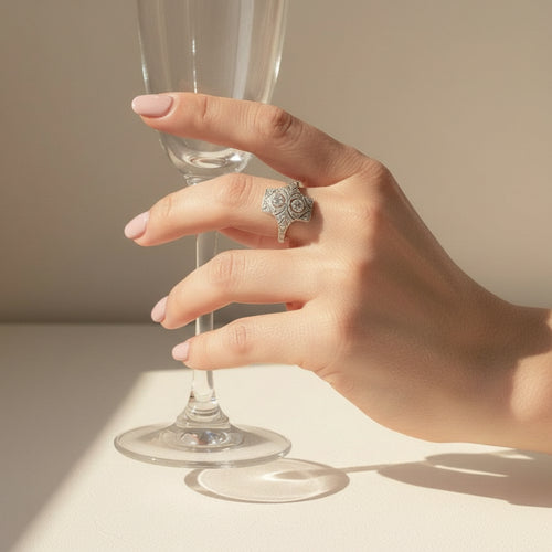 Art Deco - Yellow Gold and Platinum Ring - Diamonds