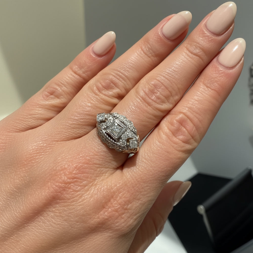 Bague Tank Or Rose et platine - Diamants