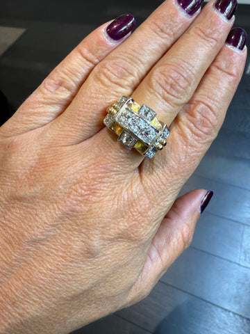 Bague Tank - Or jaune et Platine - Diamants 2 carats