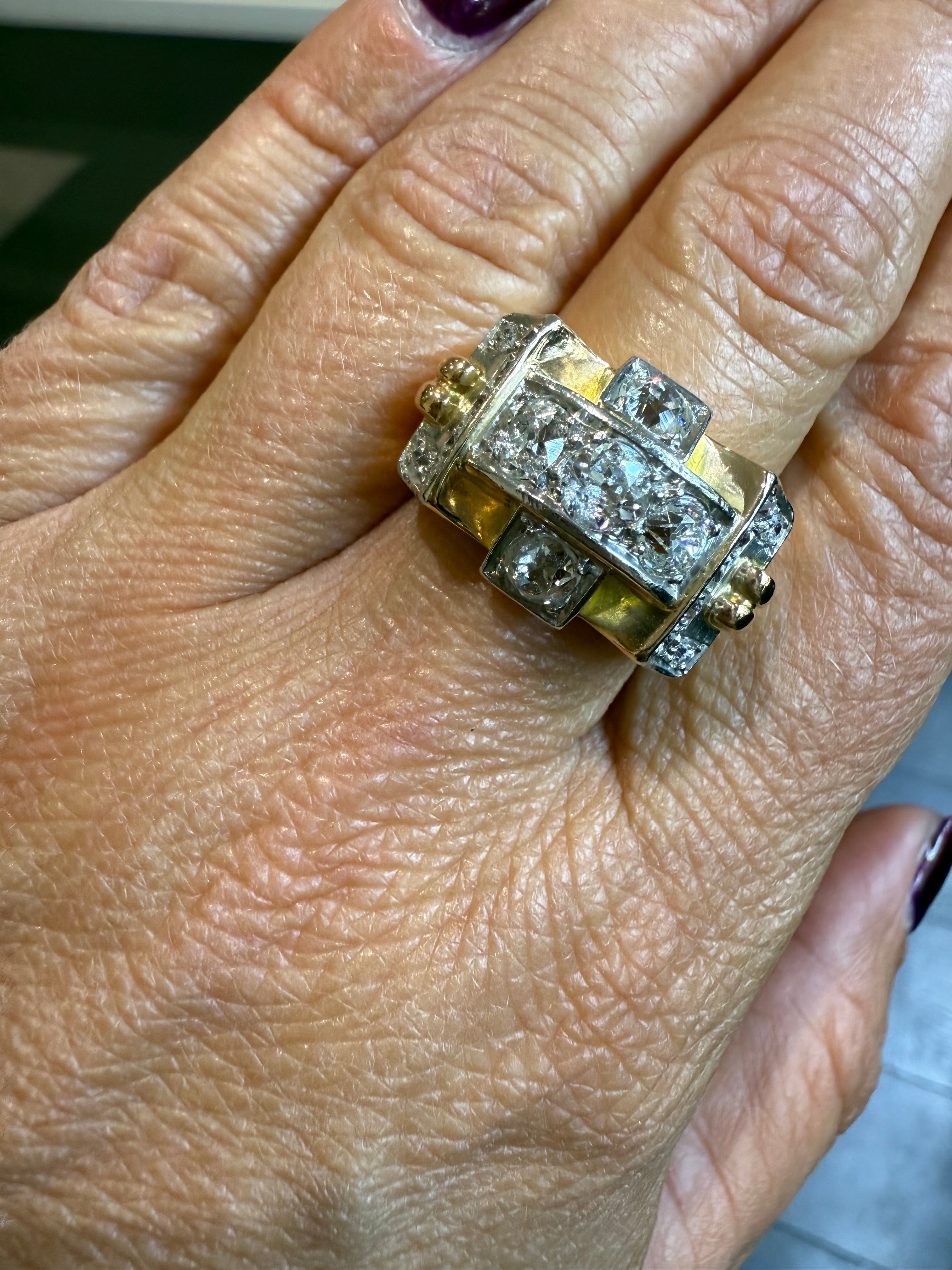 Bague Tank - Or jaune et Platine - Diamants 2 carats