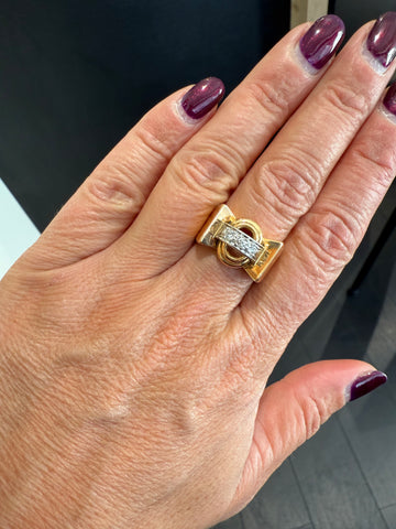 Bague Tank - Or Jaune et platine - Diamants