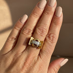 Tank Ring - Yellow Gold and Platinum - Diamonds