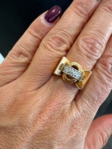 Bague Tank - Or Jaune et platine - Diamants