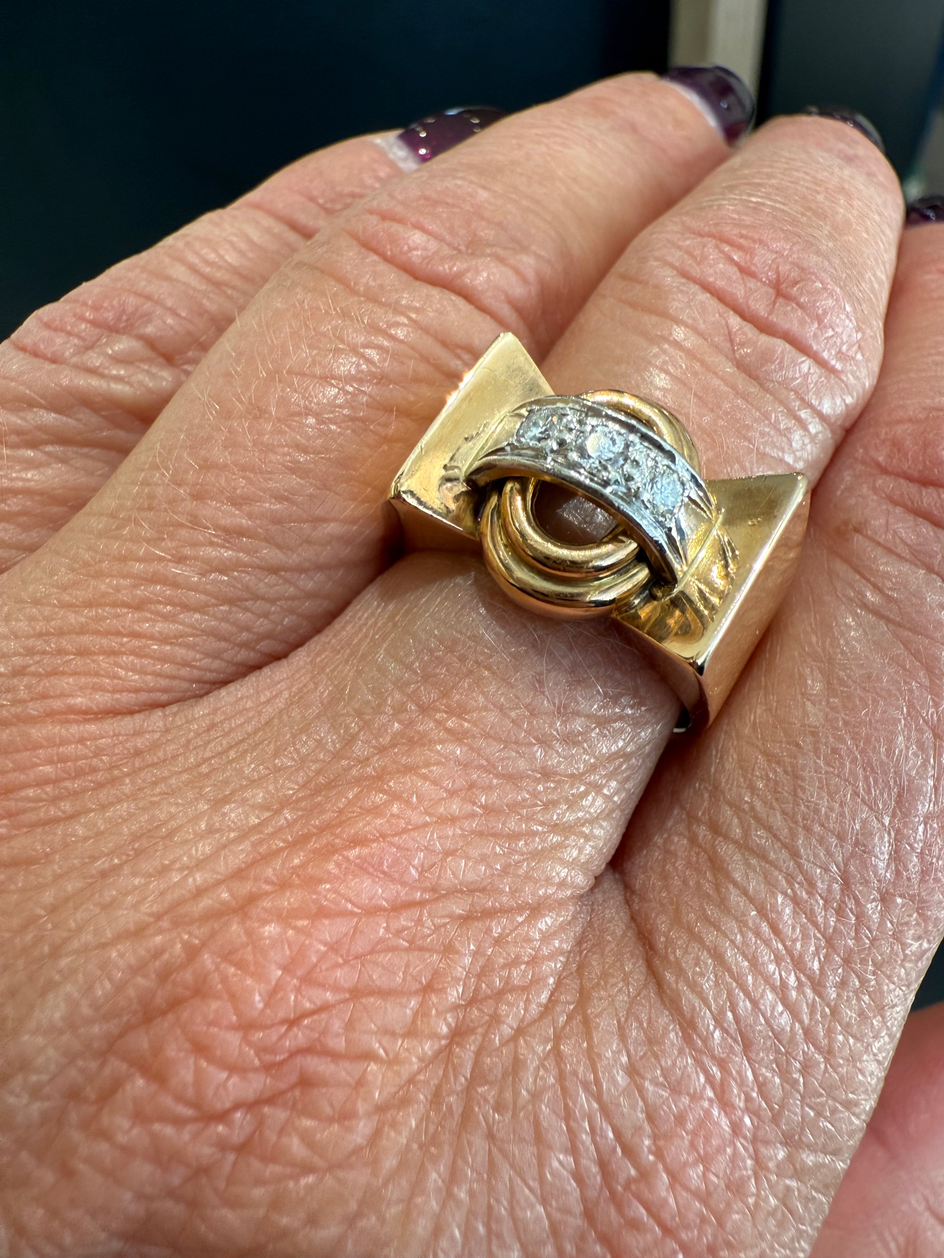 Bague Tank - Or Jaune et platine - Diamants