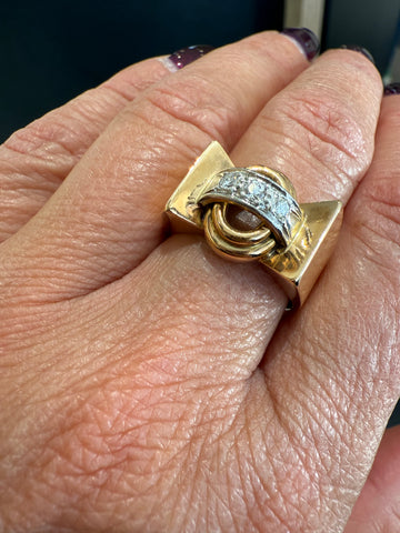 Bague Tank - Or Jaune et platine - Diamants