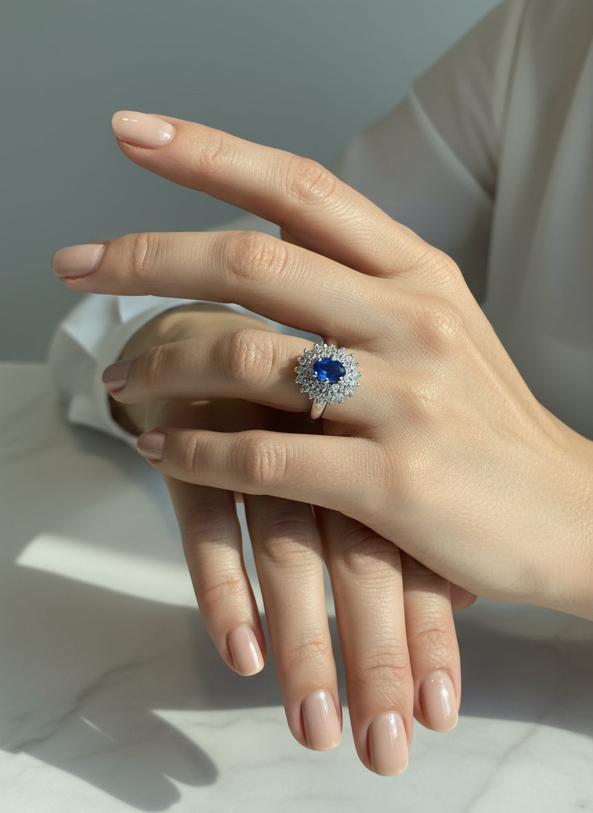 Bague Marguerite - Or blanc - Saphir et Diamants