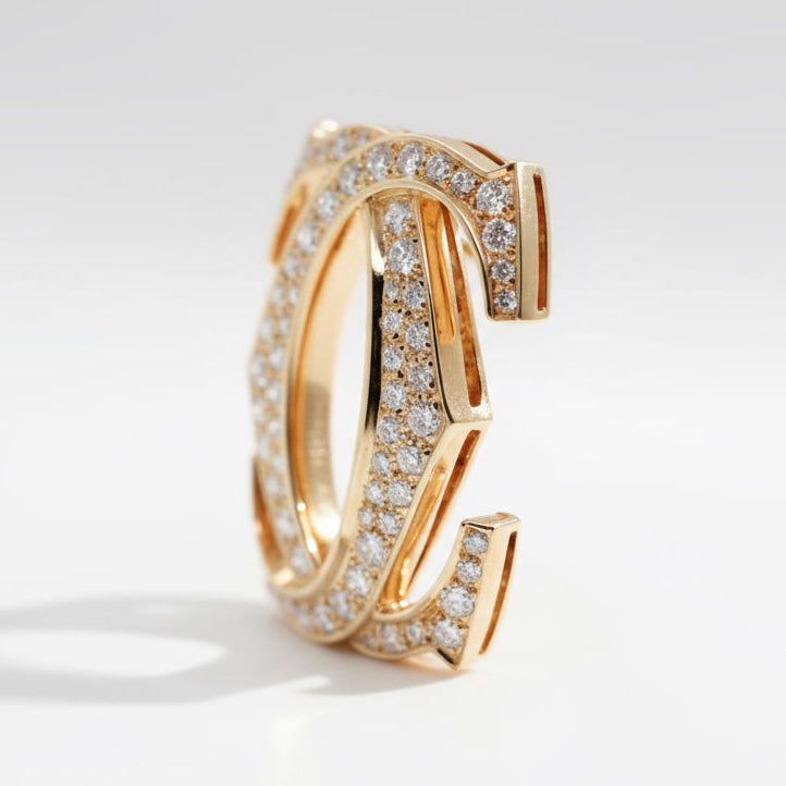 Cartier - Broche Vintage - Motif Double C - Or jaune et Diamants