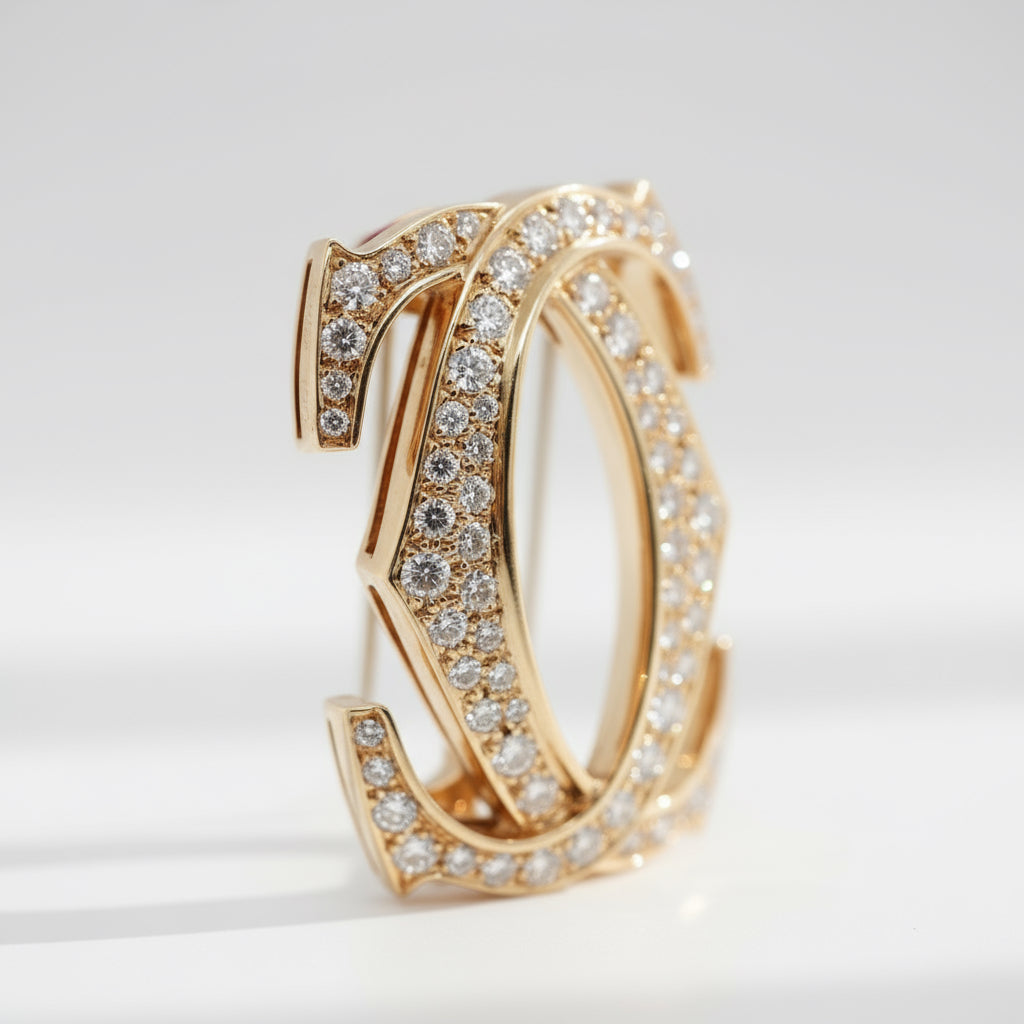 Cartier - Broche Vintage - Motif Double C - Or jaune et Diamants