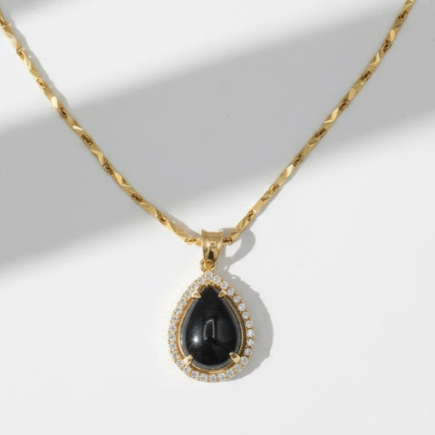 Collier Pendentif Or Jaune - Cabochon Saphir et Diamants