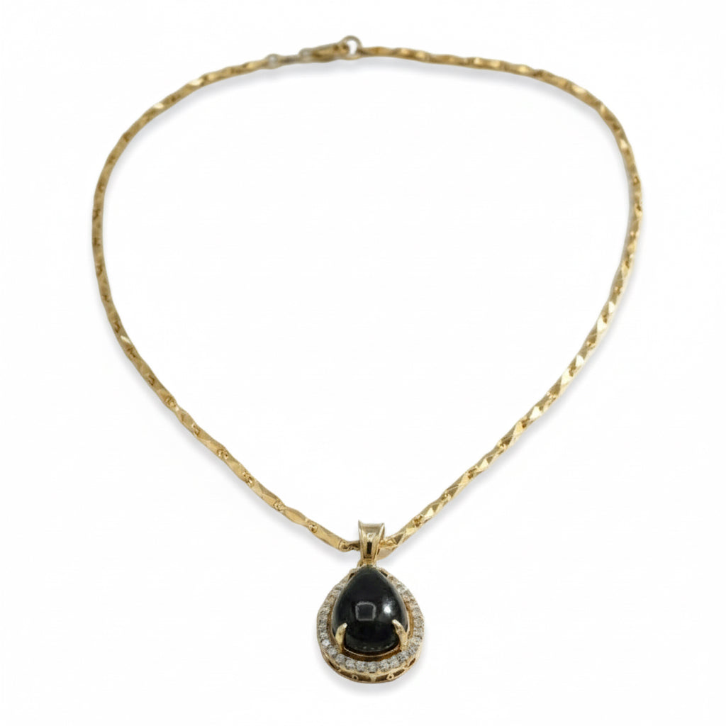 Collier Pendentif Or Jaune - Cabochon Saphir et Diamants