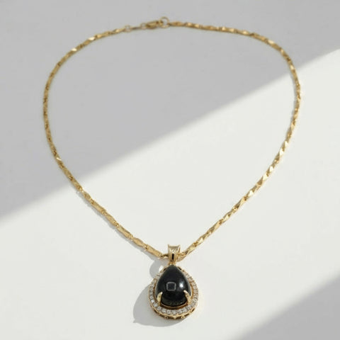 Collier Pendentif Or Jaune - Cabochon Saphir et Diamants