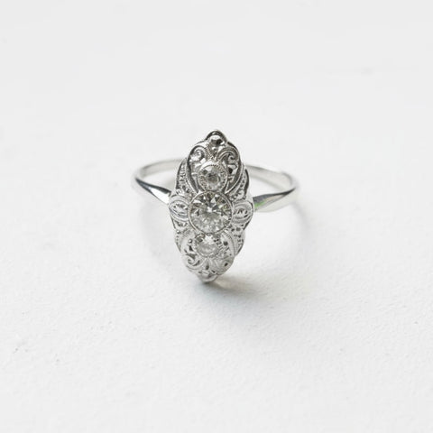 Art Déco - Bague Marquise - Or Blanc