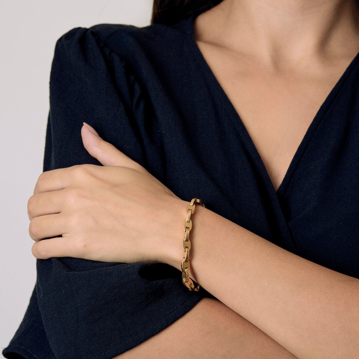 HERMÈS - Bracelet maille chaine d'ancre stylisée en or jaune