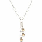 Collier sautoir Or Blanc et quartz fumé