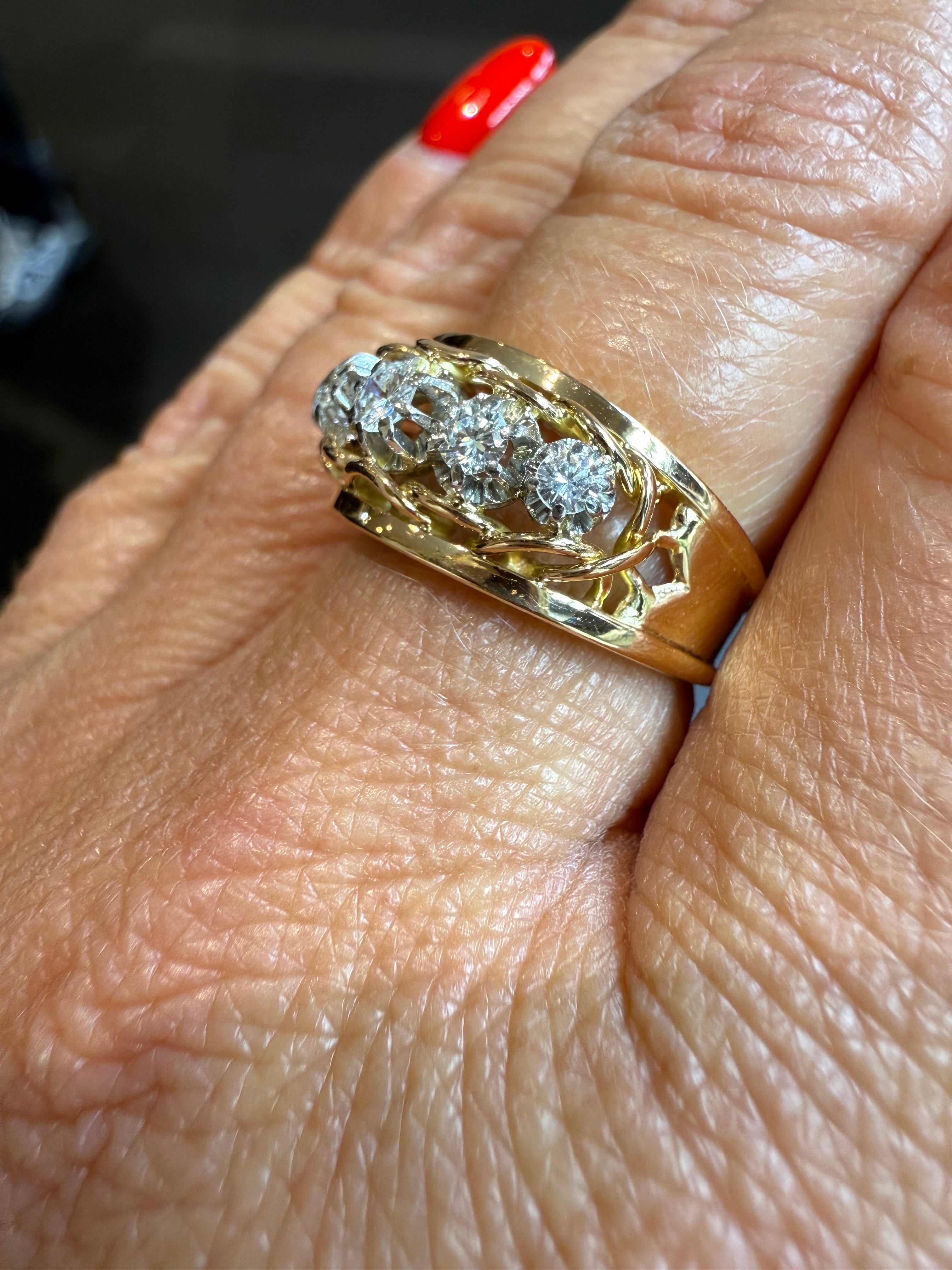 Bague Vintage Or Rose et Platine - Diamants