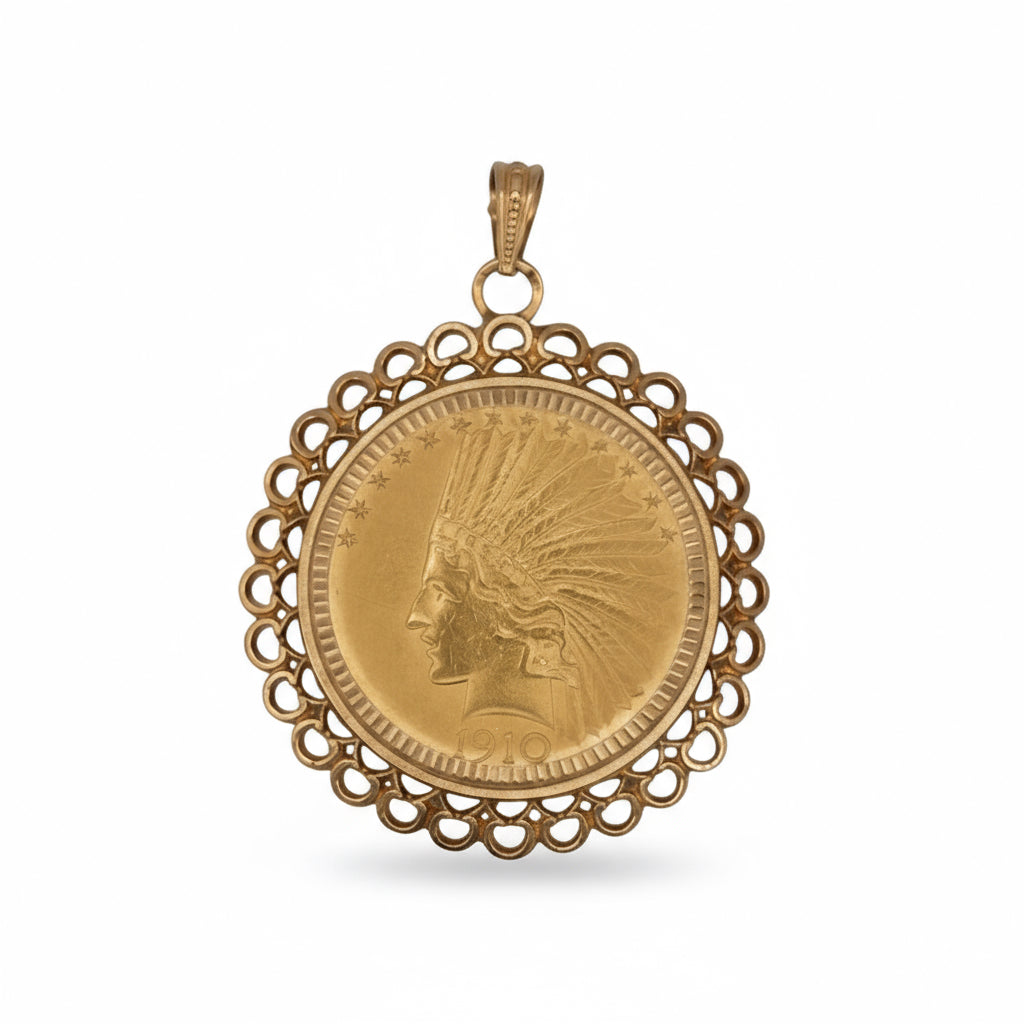 Pendentif Porte Pièce de 10 Dollars  Américain - Or Jaune - Indien - 1910