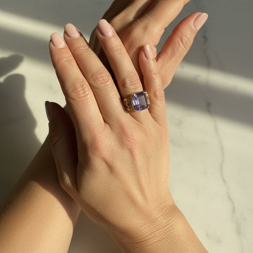 Bague Ancienne - Or Rose - Améthyste - Année 60