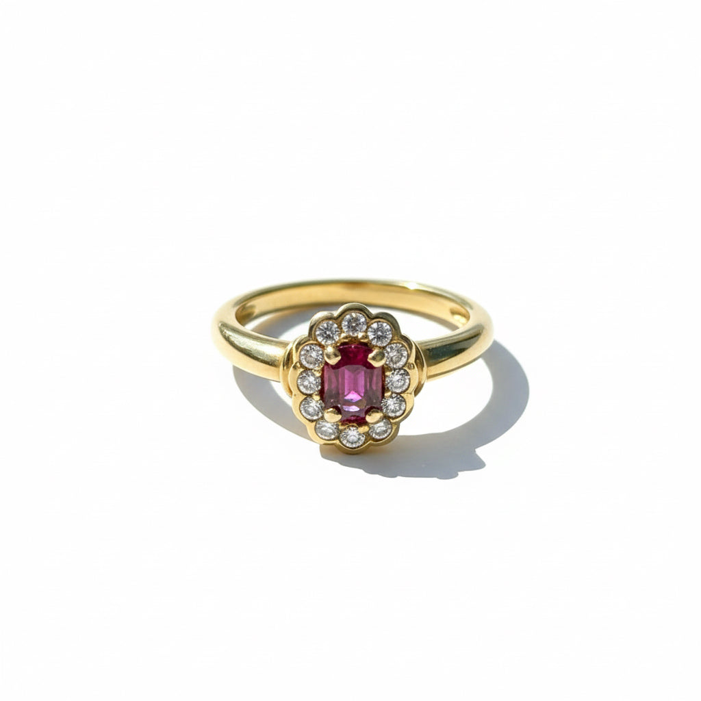 Bague Marguerite Or jaune - Diamants et Rubis