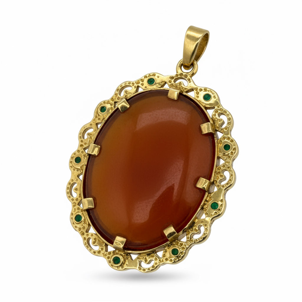 Médaille Pendentif Camée - Or Jaune et Émeraudes