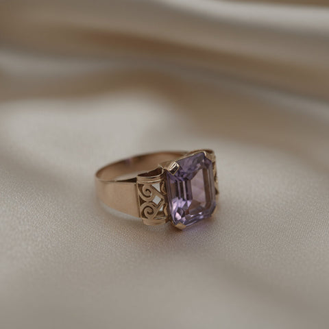 Bague Ancienne - Or Rose - Améthyste - Année 60