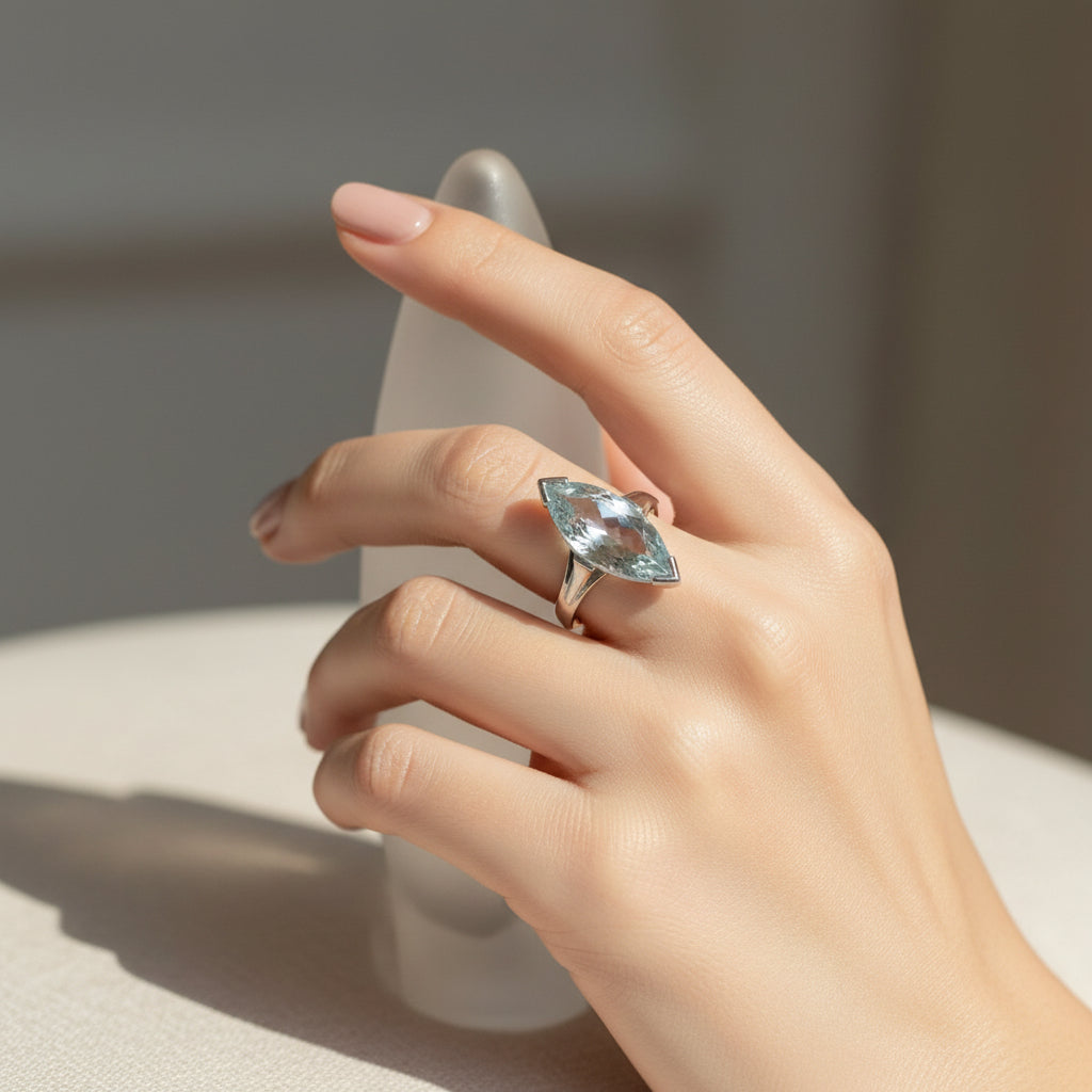 Bague Or Blanc - Aiguë Marine