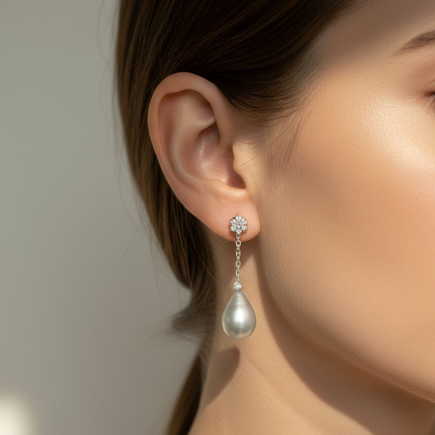 Boucles d’oreilles - Perle de culture et Diamants