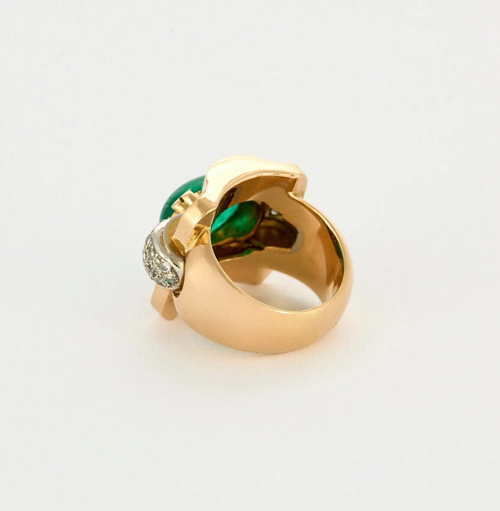 MELLERIO - Bague Tank Or jaune - Emeraude et Diamants