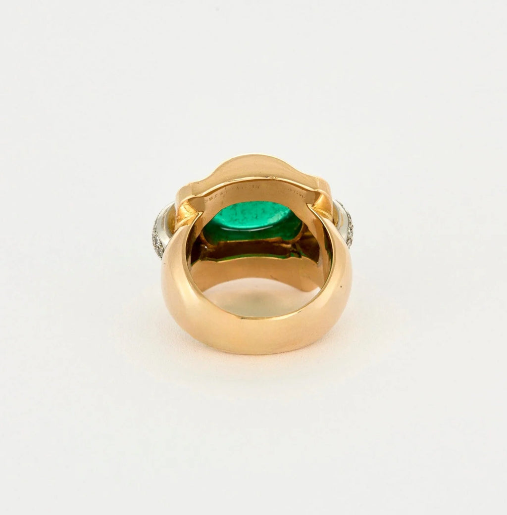 MELLERIO - Bague Tank Or jaune - Emeraude et Diamants