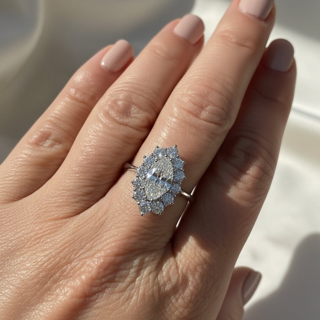 Bague Marquise - Or blanc et Diamants
