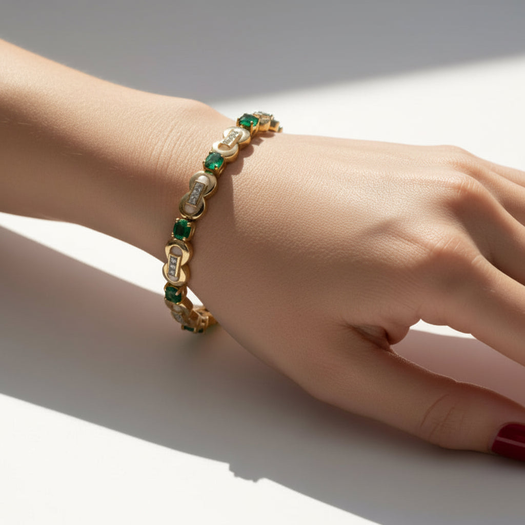 Bracelet Or jaune - Émeraudes et Diamants