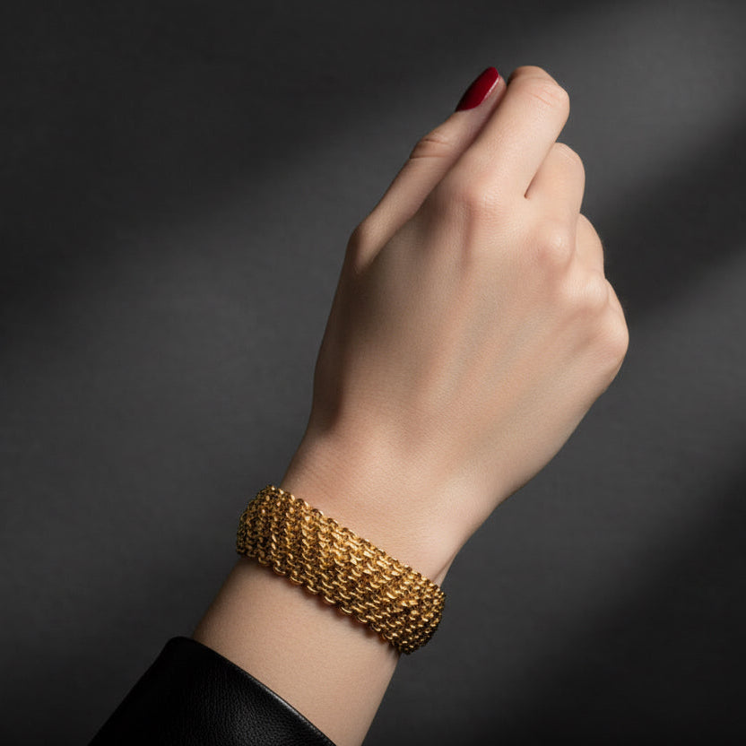 Bracelet Manchette - Or jaune - Maille Paillasson