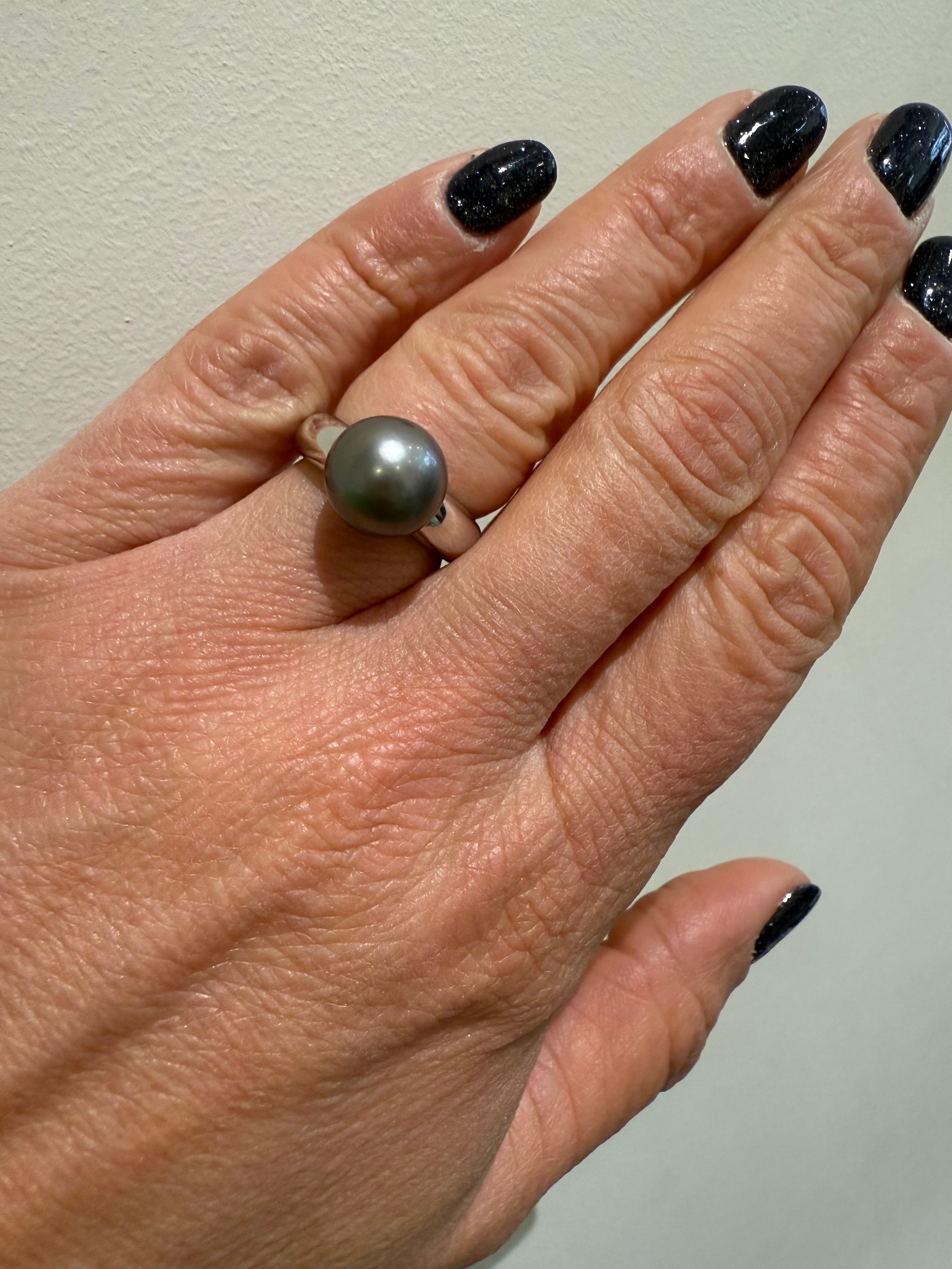 Bague Or blanc et perle de Tahiti