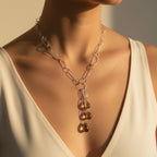 Collier sautoir Or Blanc et quartz fumé