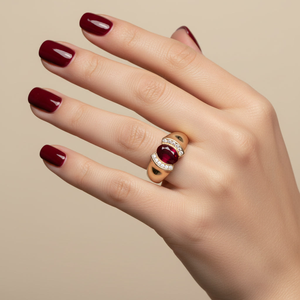 Bague Vintage - Or jaune Rubis et diamants
