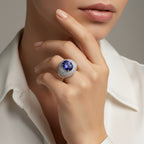 Bague - Or blanc - Tanzanite 4,63 carats - Diamants 2,20 carats
