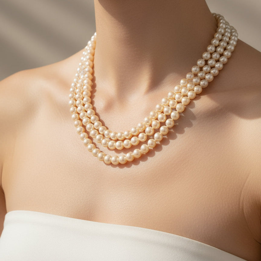 Collier Perles de culture- 3 rangs - Fermoir Or blanc