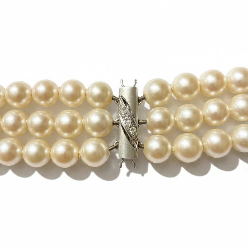 Collier Perles de culture- 3 rangs - Fermoir Or blanc